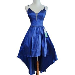B Smart Formal Maxi Gown Dress Size 5 Royal Blue Shiny Hi Low Hem NWT Prom